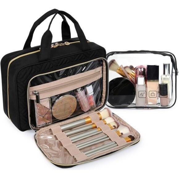 Hanging Toiletry Bag – TSA Approved Transparent Makeup Organizer, Medium Black - Picture 2 of 7
